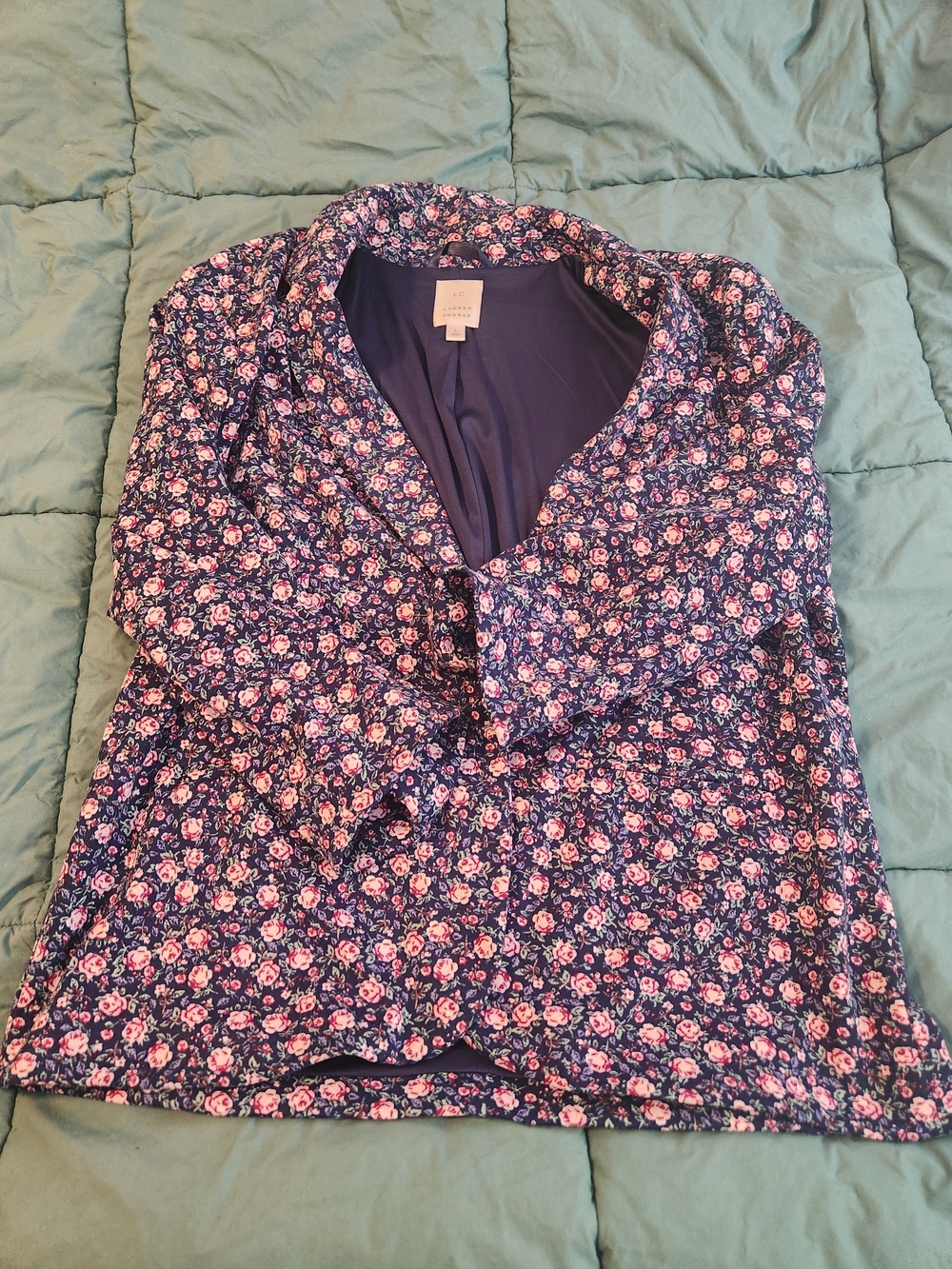 LC Lauren Conrad Navy Quilted Blazer with Pink Floral Print